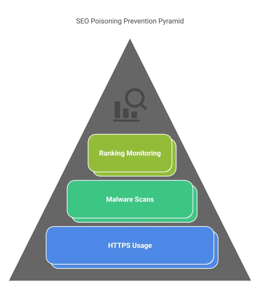 Infographic of SEO poisoning in cyber security prevention tips for website security in 2025